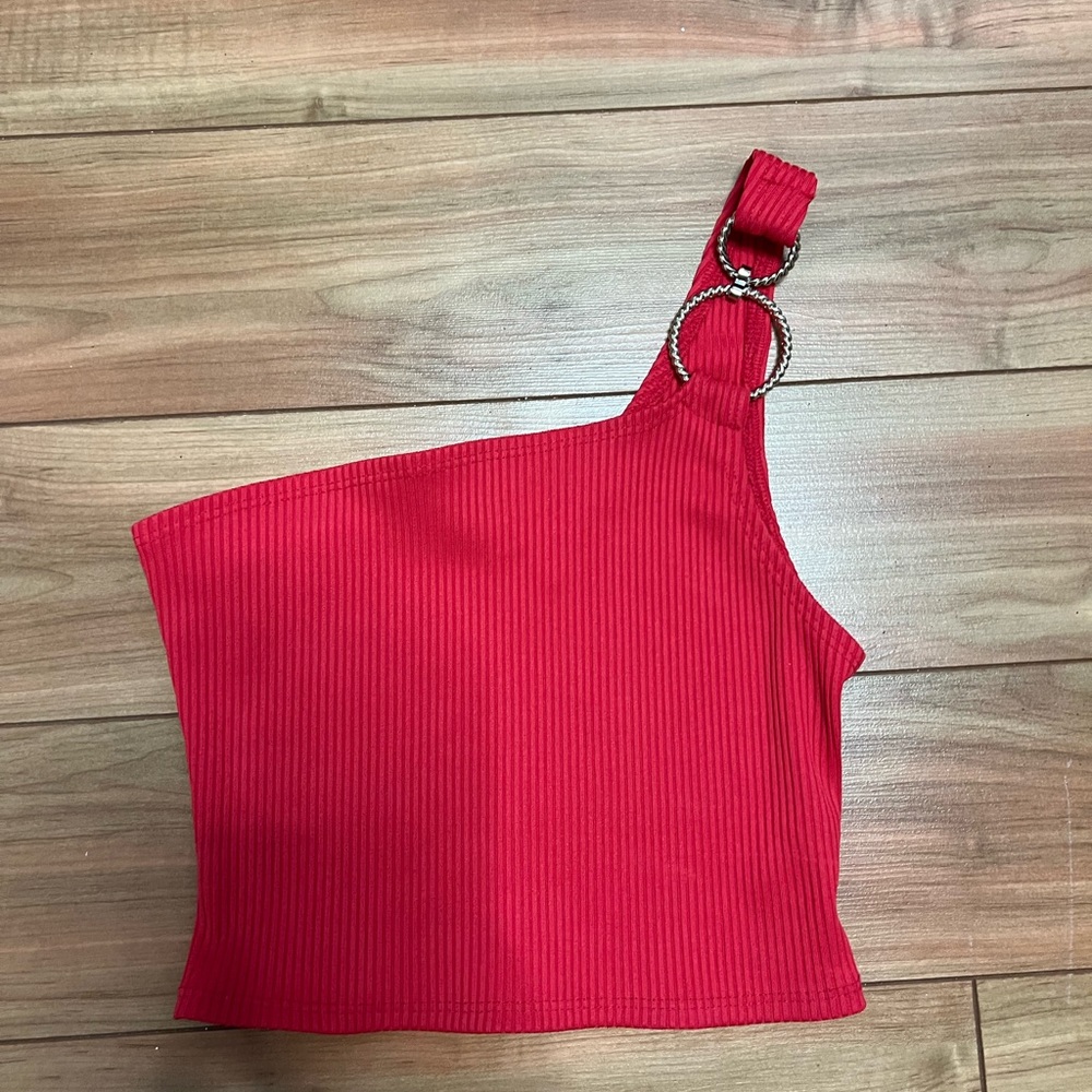 Topshop Ribbed One-Shoulder Crop Top – Red (US 4 / UK 8 / EU 36)